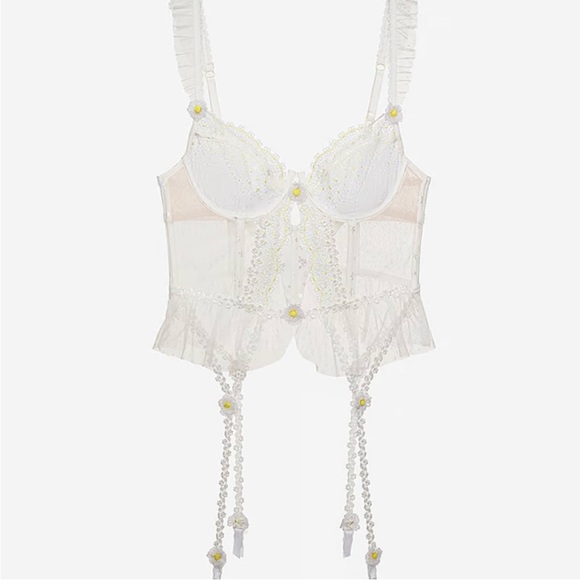 NWT 2 Pc For Love & Lemons 3D Daisy Bustier W/ Garters & Panty Set Sz 36C/L - Picture 4 of 16